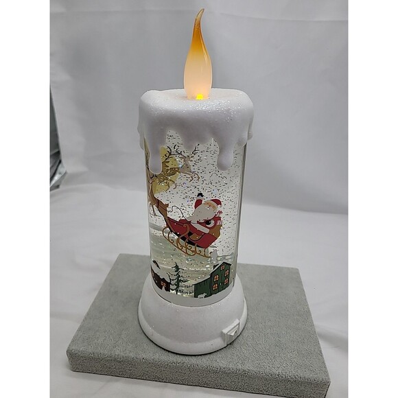 LED Light Up Santa On His SleighCandle Waterglobe With Animation Works 11"